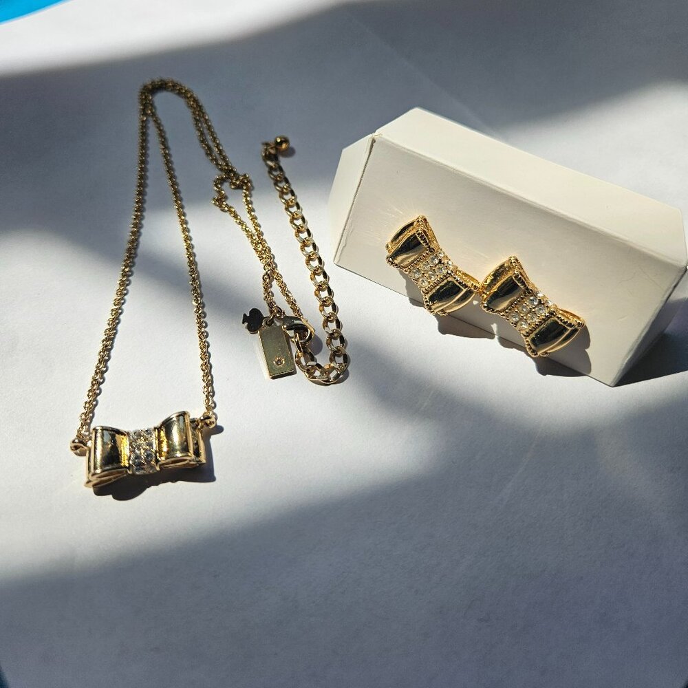 Iconic Kate Spade 'Moon River' Pave Bow Stud Earrings and Pendant